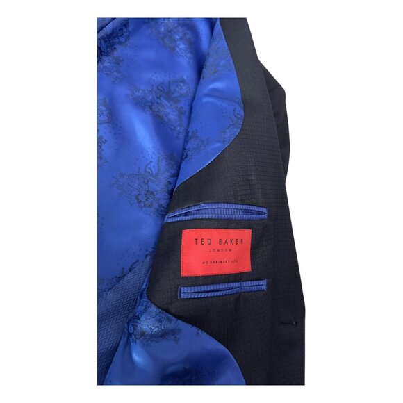TED BAKER Luxury Designer Wool Blue Business Casual Formal Blazer Suit Mens 38R - Picture 10 of 11